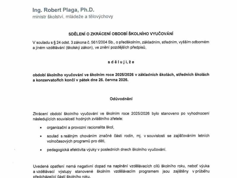 zkrácení školního roku