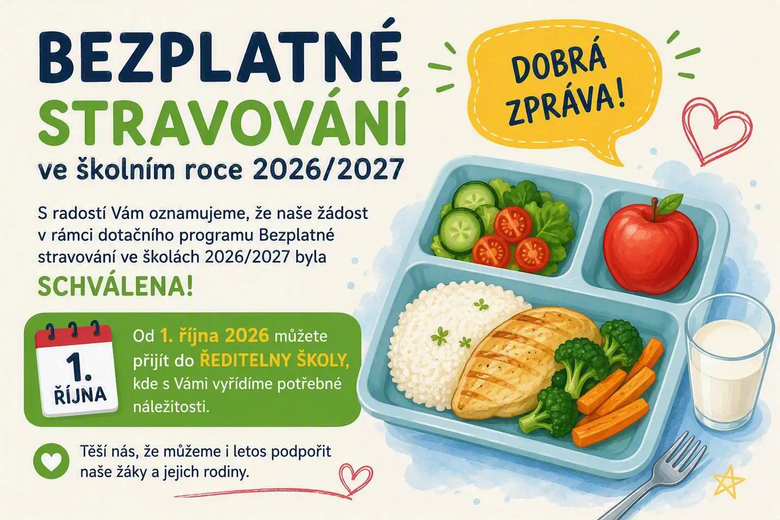 Bezplatné stravování ve školách 2026/2027